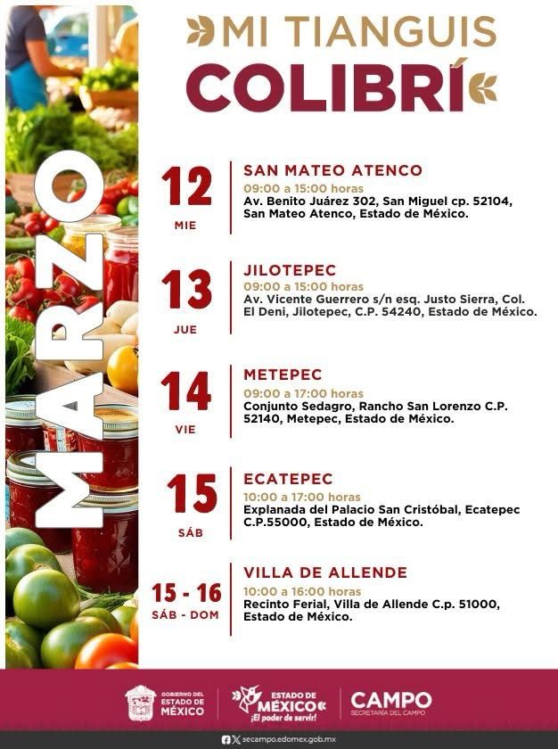 ¡Participa en “Mi Tianguis Colibrí”! Aquí encontrarás los mejores productos del campo mexiquense